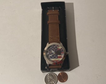 Vintage Avon Wrist Watch, Eagle, American Flag, Quality, Leather Band, Timepiece, Clock, Time, Fashion, Accessory, Nice, In Box