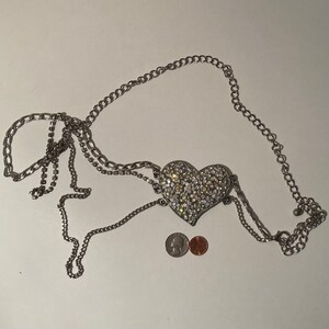 Vintage Heart and Triple Chain Necklace, Very Nice, Sparkly, Crystal Chain, Crystal Heart, Nice Heavy Duty Quality Feel, Free Shipping