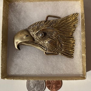 Vintage Metal Belt Buckle, Brass, Eagle, Bird, Nature, Wildlife, Nice Western Design, 3&quot; x 2&quot;, Heavy Duty, Quality, Made in USA, Thick Metal