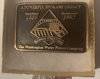 Vintage 1992 Metal Belt Buckle, Brass, Hydropower Plant, Energy, The Washington Water Power Company, Nice Western Design,  3&quot; x 2&quot;, Quality