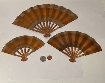 3 Vintage Metal Brass Wall Hanging Decor Pieces, Fans, 12" Wide, 9" and 7" Wide, Home Decor, Wall Decor, These Can Be Shined Up Even More