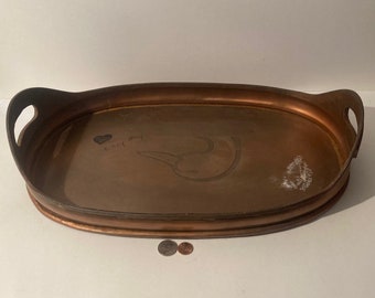 Vintage Metal Copper Colored Tray, Platter, Serving Tray, 18" x 12", Duck Design, Heavy Duty, Quality, Free Shipping in the U.S