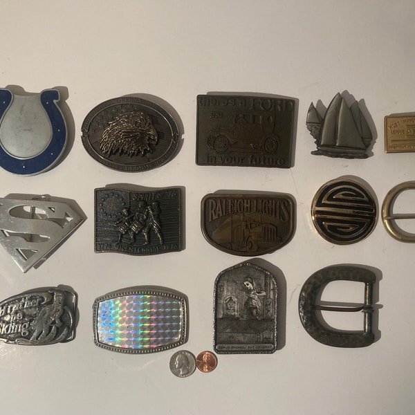 Vintage Lot of 14 Assorted Different Country and Western Wear Style Belt Buckles, Colts, Superman, Country & Western, Art, Resell, For Belts