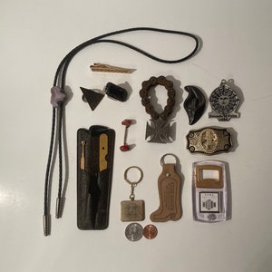 Vintage Lot of Miscellaneous Fun Little Items, Brass, Rings, Tie Clip, West Coast Choppers, Pin, Tie, More, Free Shipping in the U.S.