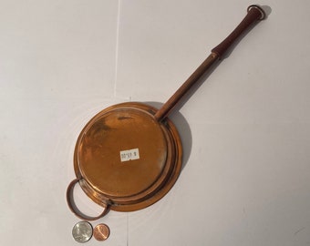 Vintage Metal Copper and Wooden Frying Pan, Sauce Pan, 14" Long and 5" x 1" Pan Size, Cooking, Kitchen Decor, Hanging Decor, Shelf Display