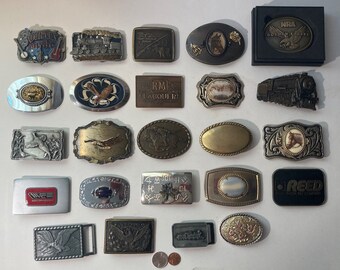 Vintage Lot of 24 Nice Western Style Belt Buckles, Cowboy, Rodeo, Country & Western, Art, Resell, Made in USA, For Belts, Fashion