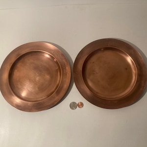 2 Vintage Metal Brass Plates, 9 1/2&quot; Wide, Nice Design, Quality, Kitchen Decor, Shelf Display, These Can Be Shined Up Even More