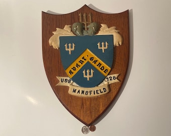 Vintage Wooden and Metal Navy Plaque, U.S.S. Mansfield DD-728, U.S. Navy, Destroyer, Ship, 16" x 12"