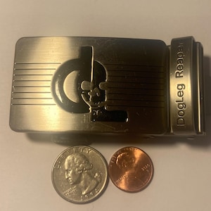 Vintage Metal Belt Buckle, Dogleg Reaper, Ratchet, Golf, Golfing, Heavy Duty, Quality, 3" x 1 3/4", Thick Metal, For Belts, Fashion