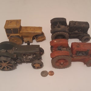 4 Vintage Heavy Duty Resin Old Time Tractors, Each One is 1 1/2 Pounds, Quality, Detailed Engine, Garden Decor, Shelf Display, Fun.
