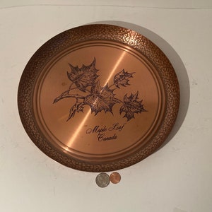 Vintage Metal Copper Wall Hanging Plate, Tray, Platter, Made in Canada, Maple Leaf, 12&quot; x 1&quot;, Home Decor, Wall Decor, Shelf Display, Quality