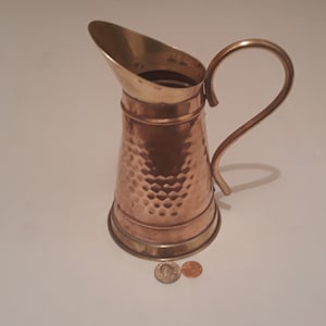 Vintage Copper and Brass Serving Pitcher, 8&quot; Tall, Kitchen Decor, Made in Holland, Table Decor, Shelf Display, Hammered Metal