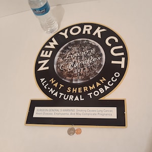 Vintage Metal Tobacco Sign, Cigarette Sign, New York Cut Tobacco, 16 1/2&quot; x 14&quot;, New York City, Wall Decor, Home Decor