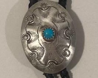 Vintage Metal Bolo Tie, Nice Silver Native Design, Nice Western Design, 1 1/2&quot; x 1&quot;, Quality, Heavy Duty, Made in USA, Country & Western