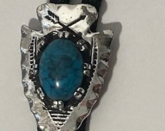 Vintage Metal Bolo Tie, Nice Silver Arrowhead with Blue  Turquoise Stone Design, Nice Western Design, 1 3/4" x 1 1/4", Quality, Heavy Duty