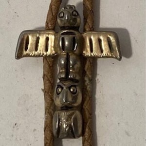 Vintage Metal Bolo Tie, Nice Native Pole Design, Native Design, Eagle, Nice Western Design, 1 3/4&quot; x 1 1/4&quot;, Quality, Heavy Duty