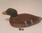Vintage Wooden Hand Carved Duck Decoy, Statue, Mallard, Fowl, Heavy Duty, 13 1 2 quot Long, Home Decor, Shelf Display