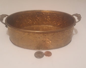 Vintage Brass Metal Planter with Handles, Quality Brass, 8" x 5 1/3" x 2 1/2", Home Decor, Shelf Display, Can Be Shined Up Even More