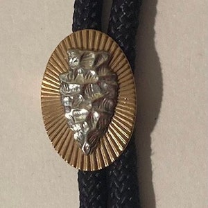 Vintage Metal Bolo Tie, Silver Arrowhead on Brass Background, Nice Native Design, 1&quot; x 3/4&quot;, Nice Design, Quality, Heavy Duty, Made in USA