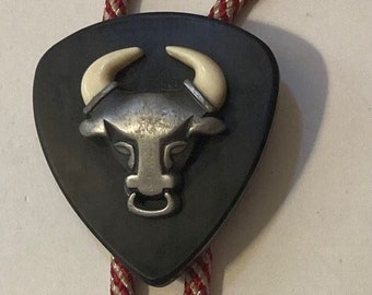 Vintage Metal Bolo Tie, Nice Bull, Cow, Design, Nice Western Design, 2" x 2", Quality, Heavy Duty, Made in USA, Country & Western, Cowboy