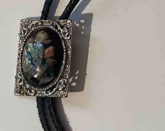 Vintage Metall Bolo Krawatte, Silber mit Schönem Abalone und mehr Schönem Design, 5"x 1 1/2", Heavy Duty, Made in USA, Country & Western, Cowboy