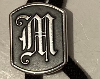 Vintage Metal Bolo Tie, Nice Letter M, Initial M Design, Nice Western Design, 1 1/4" x 1", Quality, Heavy Duty