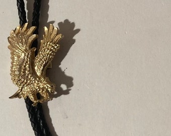 Vintage Metal Bolo Tie, Brass, Eagle, Nice Western Design, 1 3/4" x 1 1/4", Quality, Heavy Duty, Made in USA, Country & Western, Cowboy