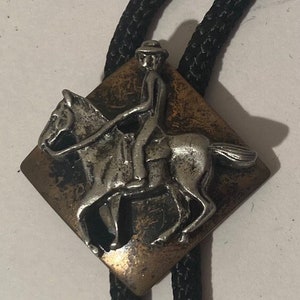 Vintage Metal Bolo Tie, Cowboy On A Horse Design, Nice Western Design, Quality, Heavy Duty, Made in USA, Country & Western, Cowboy, Western