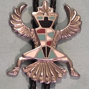 Vintage Metal Bolo Tie, Nice Silver and Enamel Design, Native, Man, Nice Western Design, 2 1/4&quot; x 2&quot;, Quality, Heavy Duty