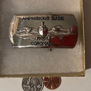 Vintage Metal Belt Buckle, Amphibious Base, Coronada, San Diego, Navy, Military