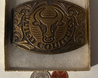 Hebilla de cinturón de metal vintage, toro, país salvaje, bonito diseño de estilo occidental, 3 1/4" x 2 1/2", servicio pesado, calidad, metal grueso, hecho en EE.UU.