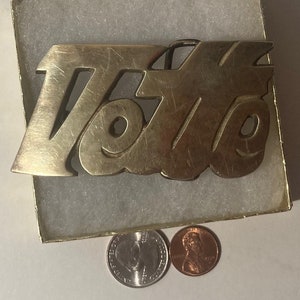 Vintage Metal Belt Buckle, Brass, Vette, Corvette, Classic Car, Sports Car, Automobile, Nice Western Style Design, 3 1/2&quot; x 2&quot;, Heavy Duty