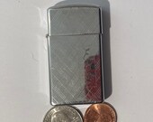 Vintage Metal Zippo Lighter, Slim, M.Q.M., Double Sided Design, Zippo, Made in USA, Cigarettes, More