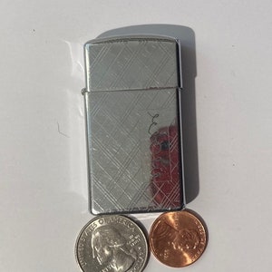 Vintage Metal Zippo Lighter, Slim, M.Q.M., Double Sided Design, Zippo, Made in USA, Cigarettes, More
