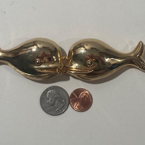 Vintage Metal Belt Buckle, 2 Piece Set, Brass, Whales, Nature, Wildlife, Nice Design, 5" x 1 1/4", Heavy Duty, Quality