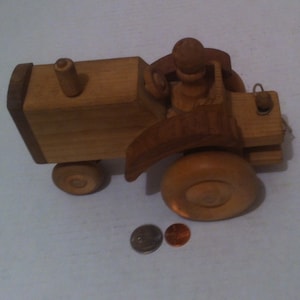 Vintage Hand Made Quality 8&quot; Big Rolling Working Farm Tractor, Rolling Wheels, Quality Made, Can Be Painted for Even More Fun, Shelf Decor