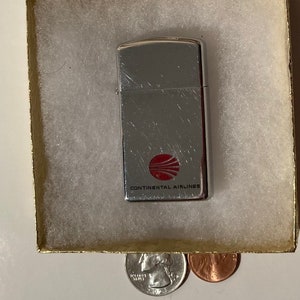 Vintage Metal Zippo, Slim, Continental Airlines,  Airplane, Airport, Pilots, Travel, Zippo