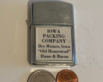 Vintage Metal Lighter, Iowa Packing Company, Des Moines Iowa, Hams & Bacon, Made in USA, Nice Lighter, Shelf Display, Cigarette, Cigar