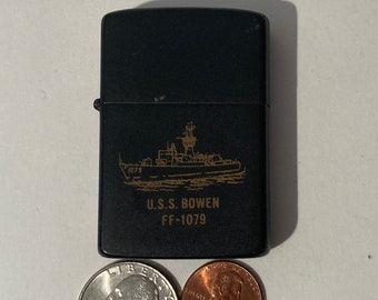 Vintage Metal Zippo Lighter, U.S.S. Bowen FF-1079, Frigate, Double Sided, Ship, Navy