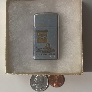 Vintage Metal Zippo, Slim, U.S.S. Somers DDG-34, Destroyer Navy Ship, Navy, Command