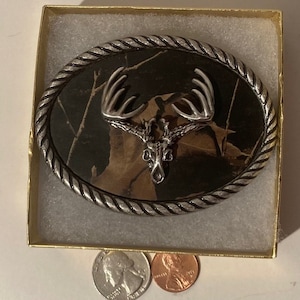 Vintage Metal Belt Buckle, Nocona, Buck Skull Bones, Heavy Duty, Quality, Thick Metal, Made in USA, 3 1/2&quot; x 2 1/4&quot;, For Belts, Fashion