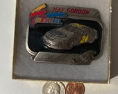 Vintage 1995 Metal Belt Buckle, Jeff Gordon, NASCAR, Racing, 3 quot x 2 1 4 quot , Heavy Duty, Quality, Thick Metal, Made in USA, For Belts, Fashion