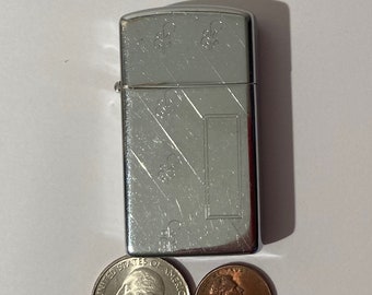 Vintage Metal Zippo Lighter, Slim, Etched Design Both Sides, Room for Initials, Zippo, Made in USA