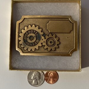 Vintage Metal Belt Buckle, Brass, Foote-Jones, Rock Crushers, Paper Machines, Mining, Forestry, Heavy Duty, Quality, Thick Metal