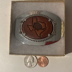 Vintage Metal Belt Buckle, Solid Brass, Texas, Leather,  Nice Western Style Design, 3&quot; 1/2&quot; x 2 1/4&quot;, Heavy Duty, Quality, Thick Metal