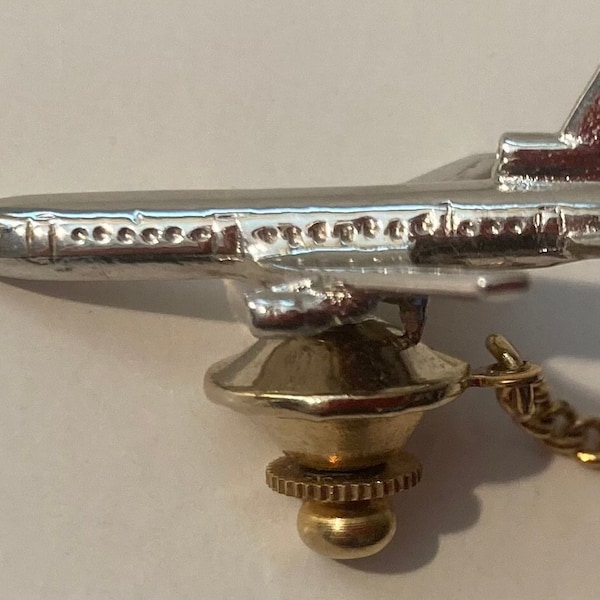 Vintage Metal Silver Tie Tack Pin, Ties, Airplane, Aircraft, Jet, Plane, Quality, Nice, Swank, Fun, Style, Suits, Fashion