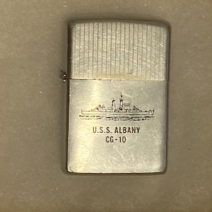Encendedor Zippo vintage de metal, U.S.S. Albany CG-10, crucero pesado, Marina, Command, Zippo, fabricado en EE. UU.