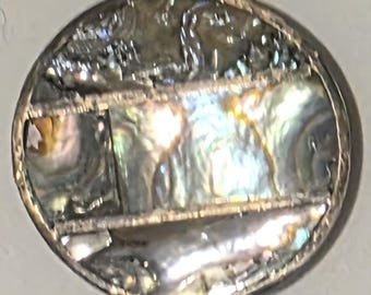 Corbata bolo metálica vintage, bonito diseño redondo de plata y concha de abulón, bonito diseño del oeste.