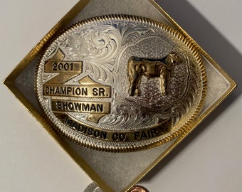 Vintage Montana‎ Silversmith Silver Plated Belt Buckle Rodeo Fair Cowgirl 2001 Vintage All Around Cowgirl Trophy Rodeo Belt Buckle  main image 2