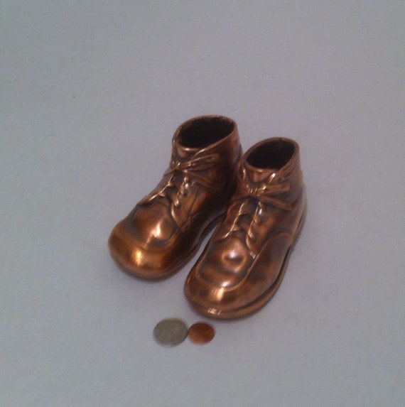 Vintage Metal Copper Set of 2 Kids Baby Shoes, Me… - image 2